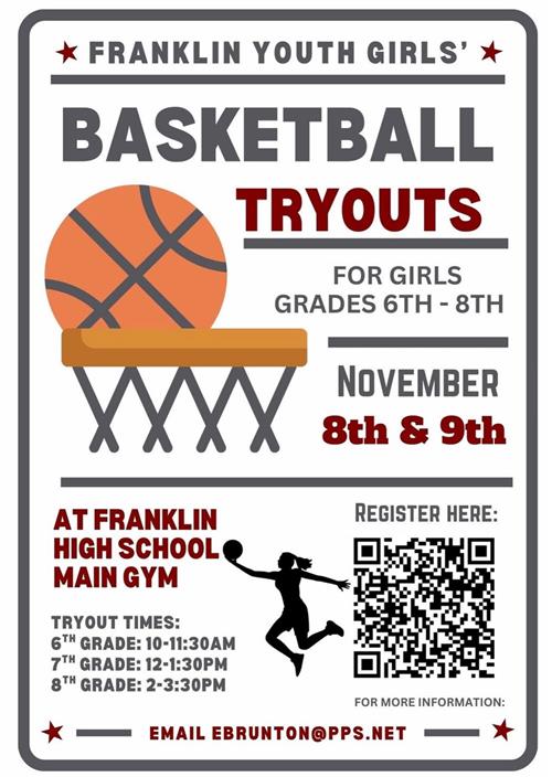 Franklin youth girls basketball tryout flyer Nov 8 9th